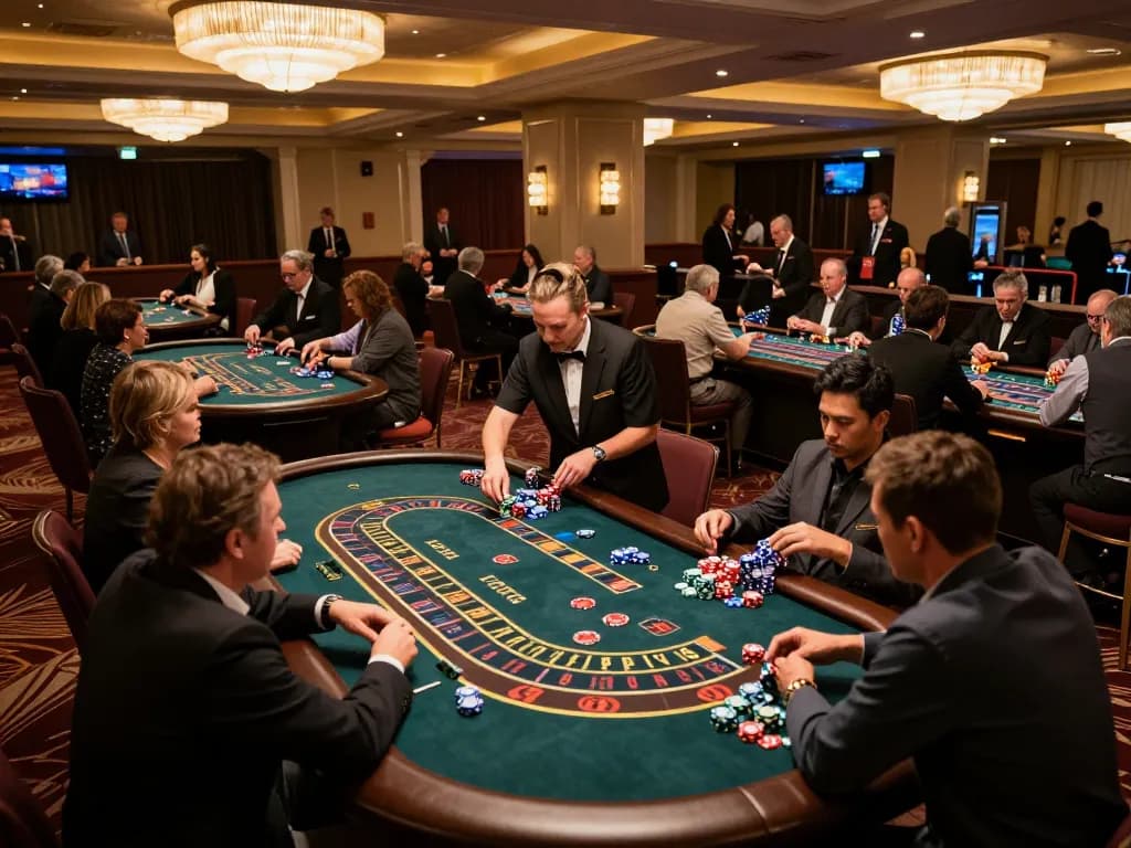 Players enjoying the excitement of gambling at 99ok's luxurious casino atmosphere