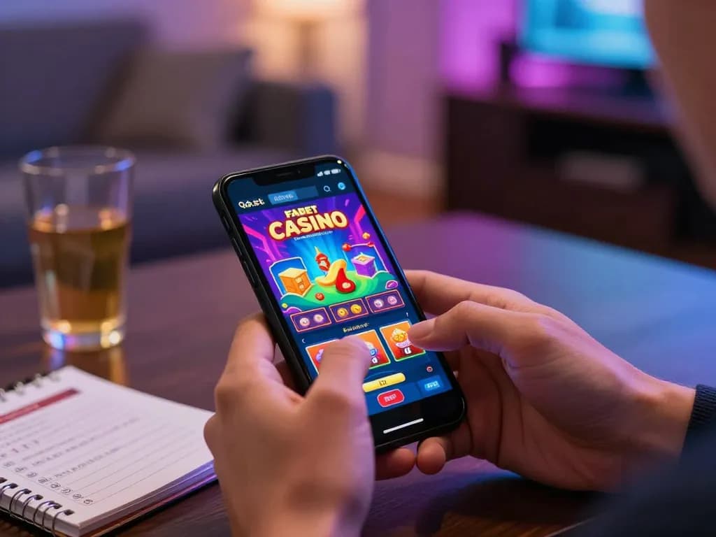 Engaging with fabet casino app on mobile device in modern home setting while strategizing bets.