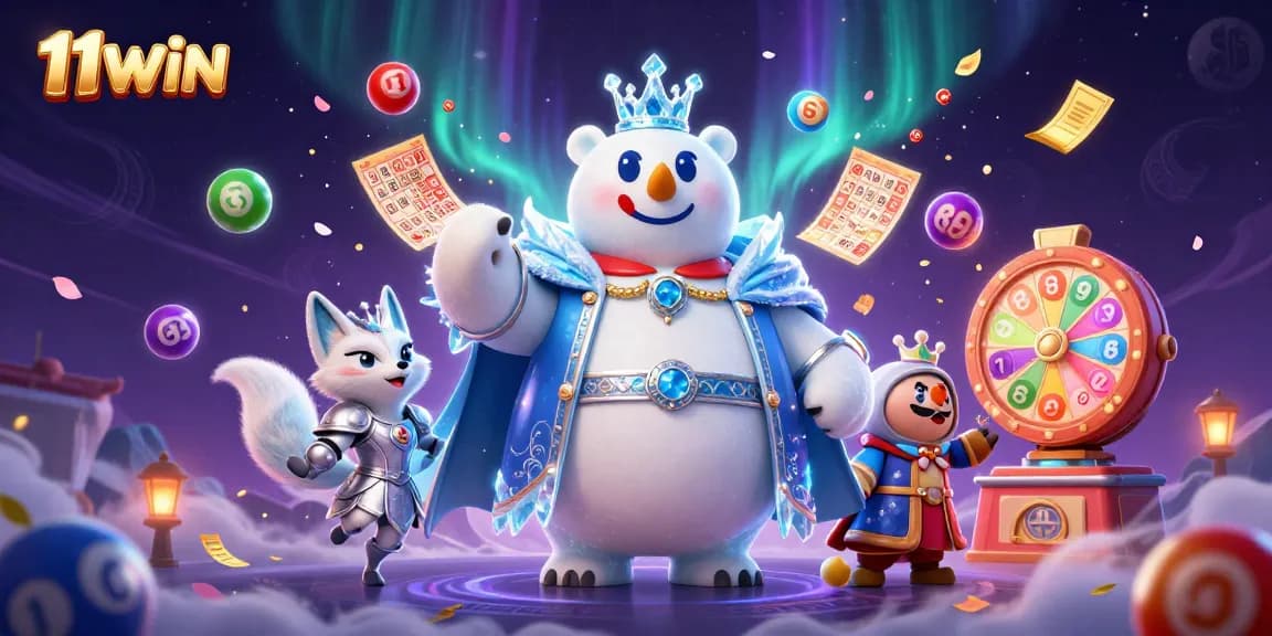 Engage with 11WIN's thrilling lottery experience featuring playful characters and vibrant game elements.