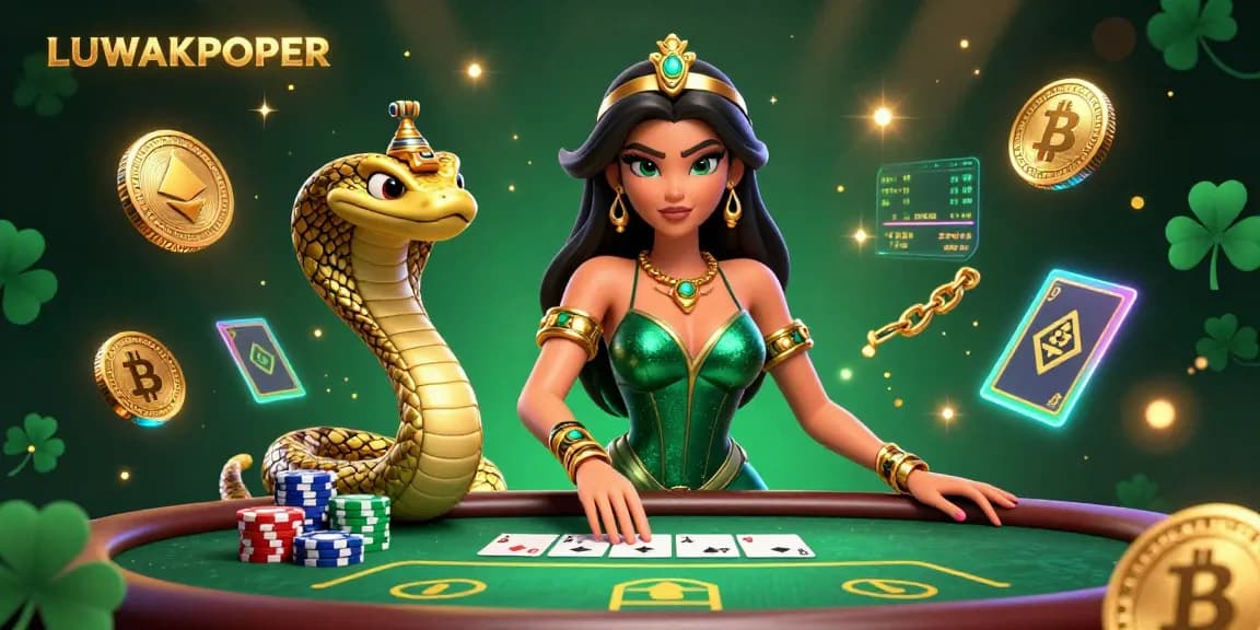 Engage in thrilling poker action with LUWAKPOKER, featuring vibrant gameplay and golden elements.