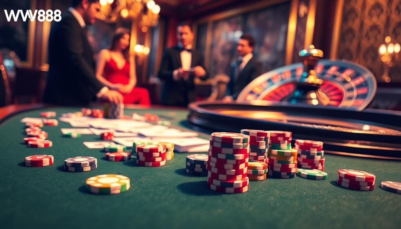 Experience the excitement of WW88 gambling with vibrant casino tables and poker action.