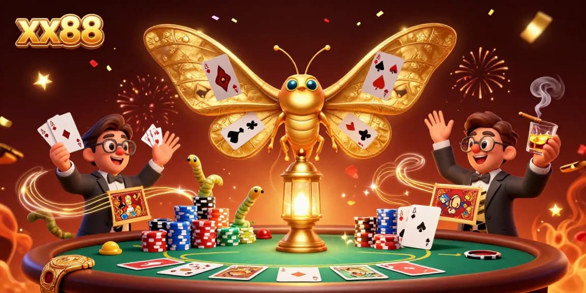 Experience exciting gameplay with xx88 showcasing golden wings and poker elements in a vibrant casino setting.