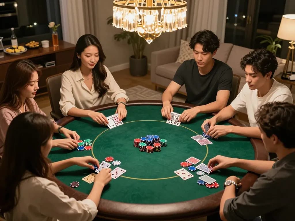 Engaged players enjoying poker night at home, highlighting the excitement of gaming in a cozy setting with 789bethv.