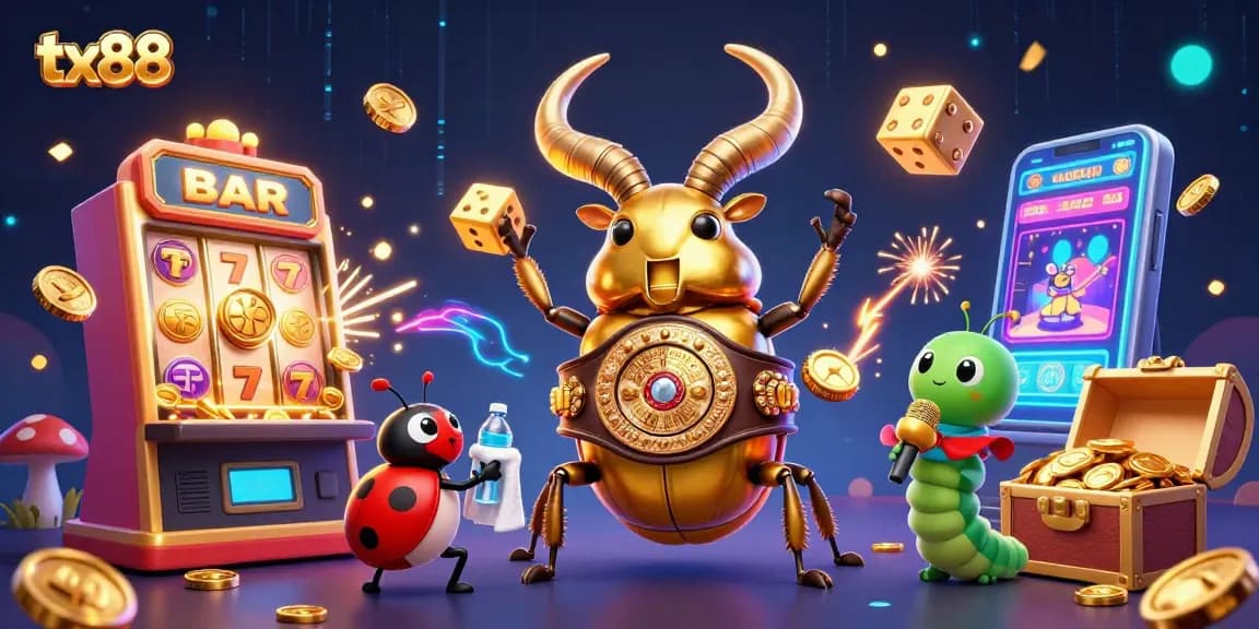 Experience thrilling gameplay with tx88 featuring vibrant characters, bright slot machines, and dynamic casino elements.