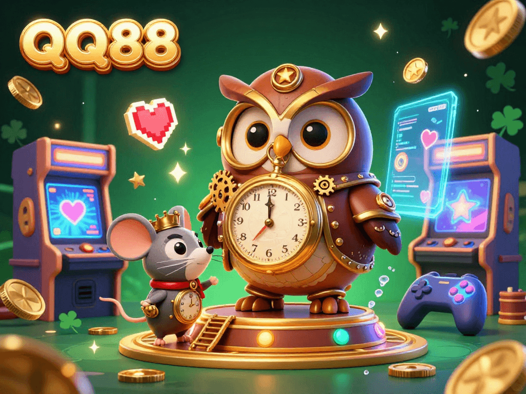 Experience thrilling gaming adventures with QQ88 in this vibrant, detailed 3D casino scene.