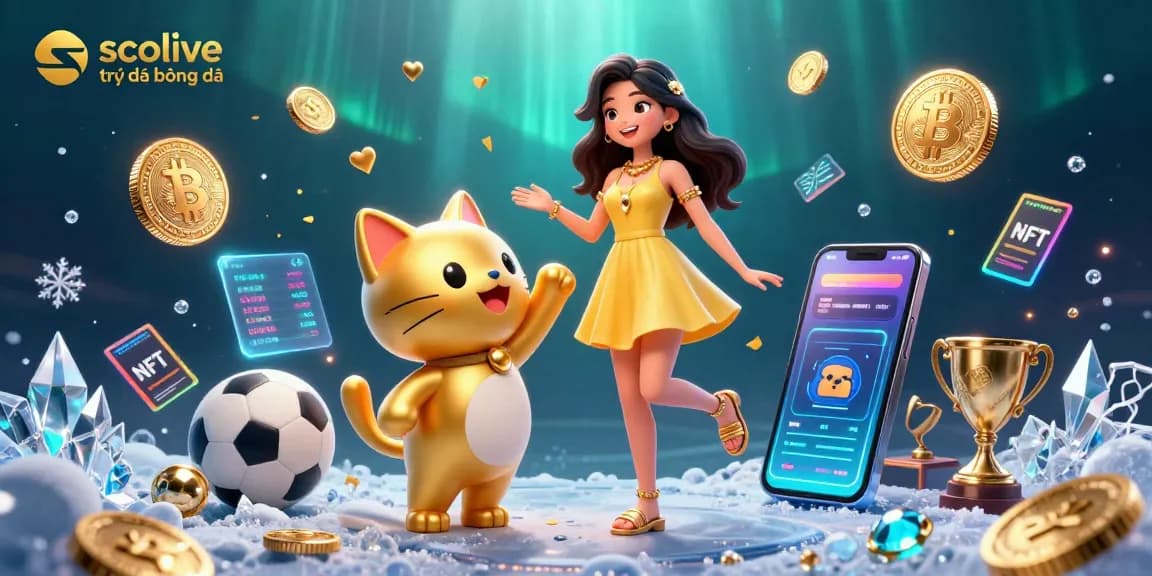 Engage with socolive trực tiếp bóng đá sports betting experience, featuring a joyful woman and lucky cat in a dynamic scene.