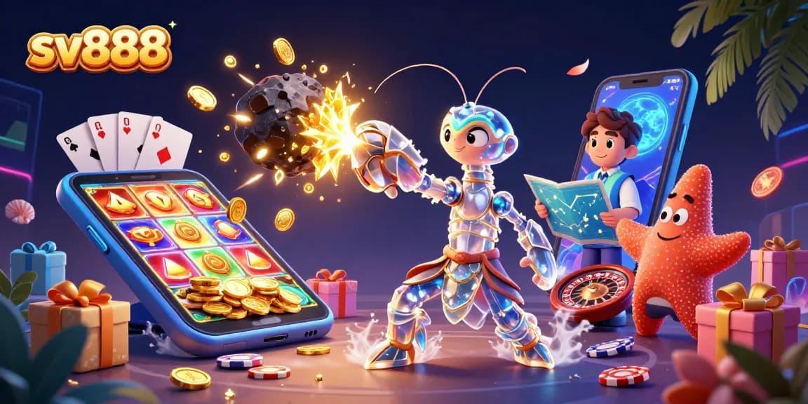 Experience thrilling action at sv888 with a galactic mantis shrimp unleashing golden gems and coins.