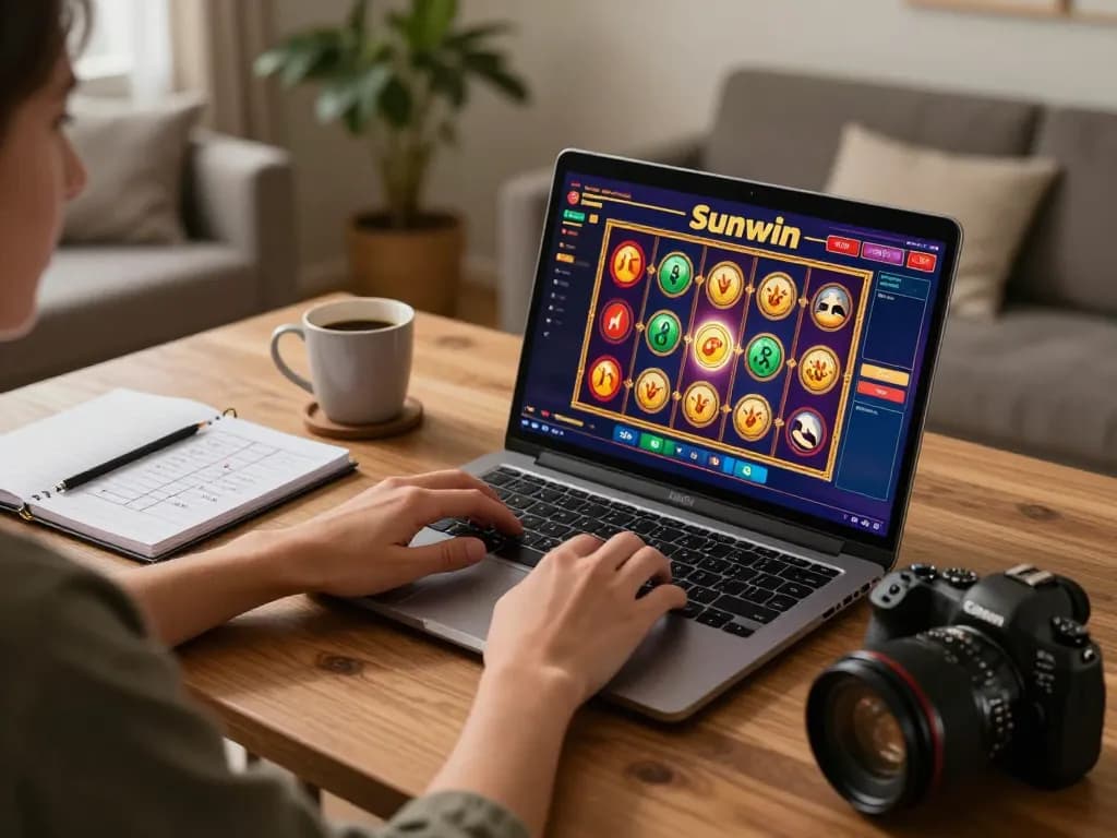 Người chơi Sunwin tham gia vào các trò chơi slot sôi động trên laptop trong một không gian thoải mái tại nhà.
