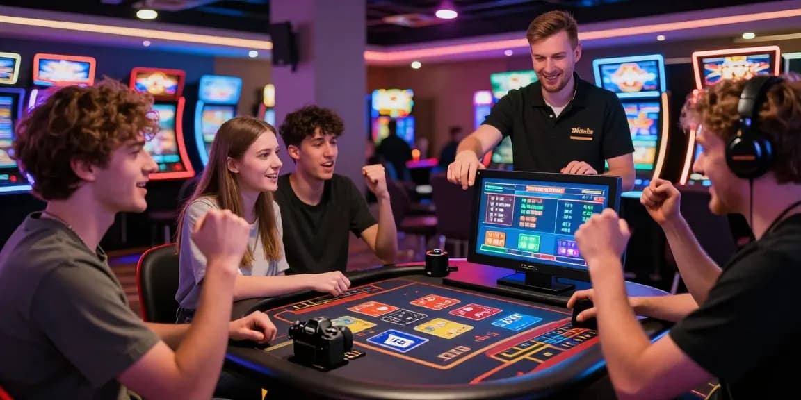 Play at credit card casinos in the UK, featuring vibrant gaming environment with Visa and Mastercard.