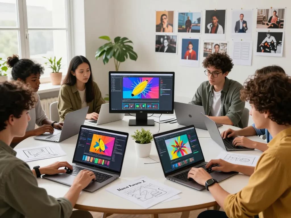 Collaboration of creators using nano banana 2 for innovative AI image editing.