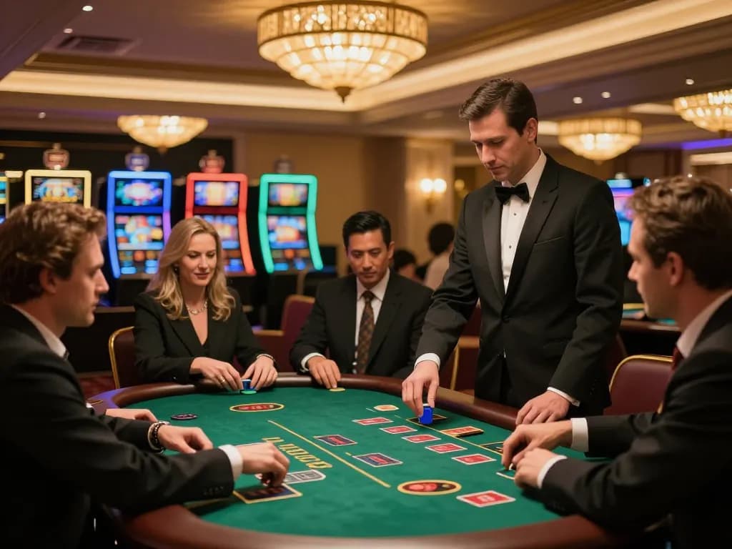 Players enjoying an exciting blackjack game at FIVE88's lavish casino.