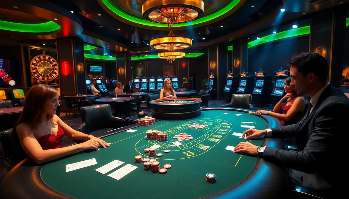 Intense poker game at nhà cái rr88, highlighting vibrant chips and dramatic lighting.
