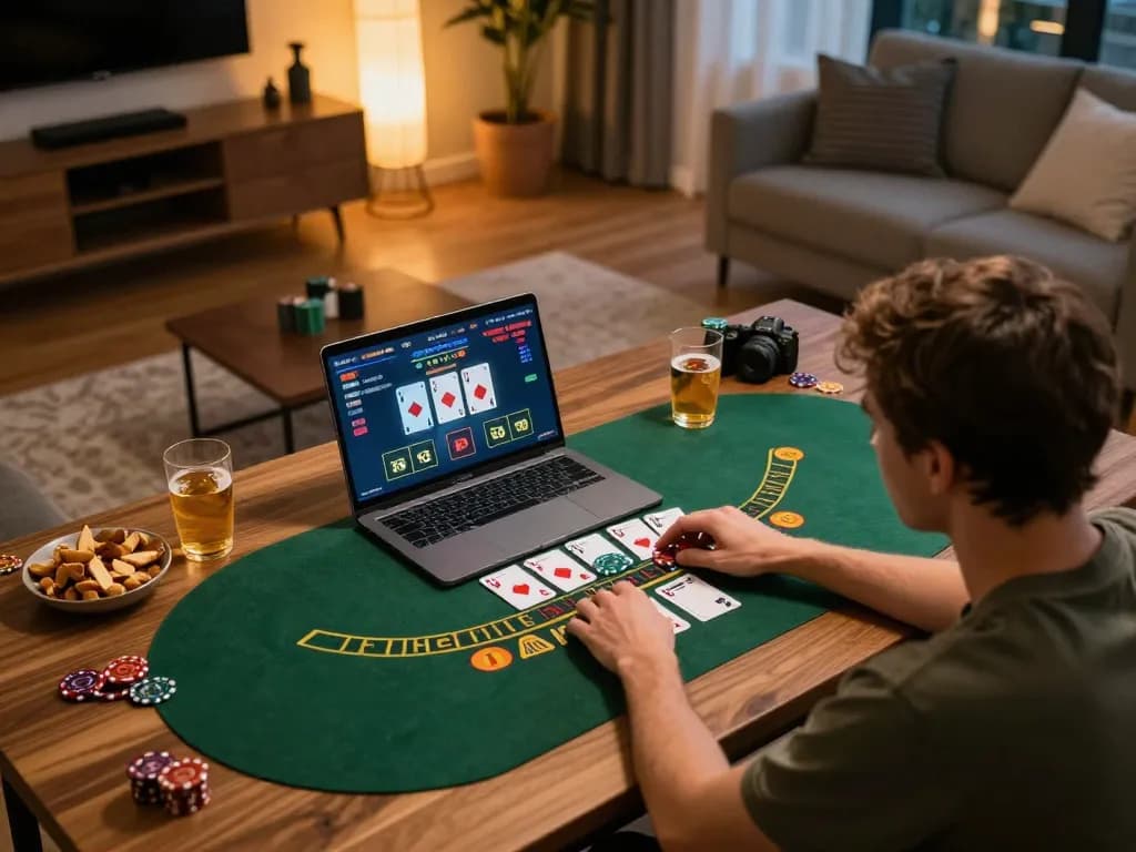 Engaging online blackjack game at OK365 with a player immersed in gameplay.
