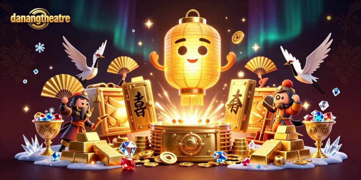 Engage with the vibrant world of danangtheatre featuring golden lantern spirits and casino treasures in a dazzling scene.