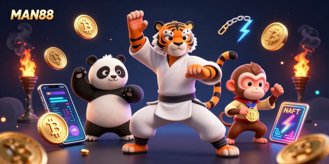 Join MAN88 for thrilling online gaming with cartoon characters and crypto elements.