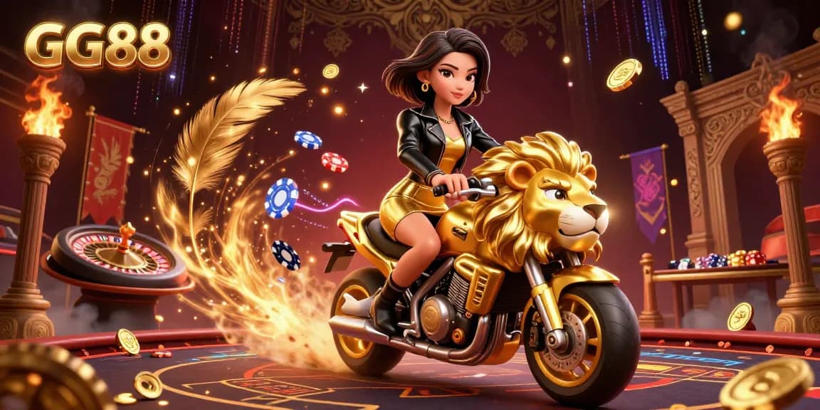 Engage with GG88's thrilling live casino experience featuring a vibrant scene with dynamic characters and gaming elements.