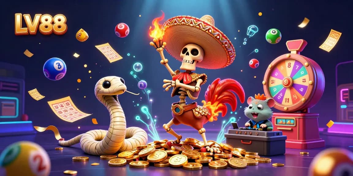Experience thrilling LV88 gameplay with vibrant characters celebrating on a treasure of coins!