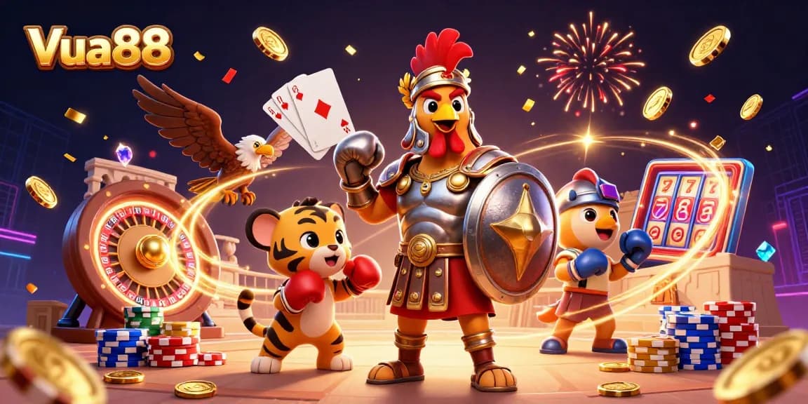 Engage with Vua88 in a dynamic casino landscape filled with excitement and vibrant gaming elements.