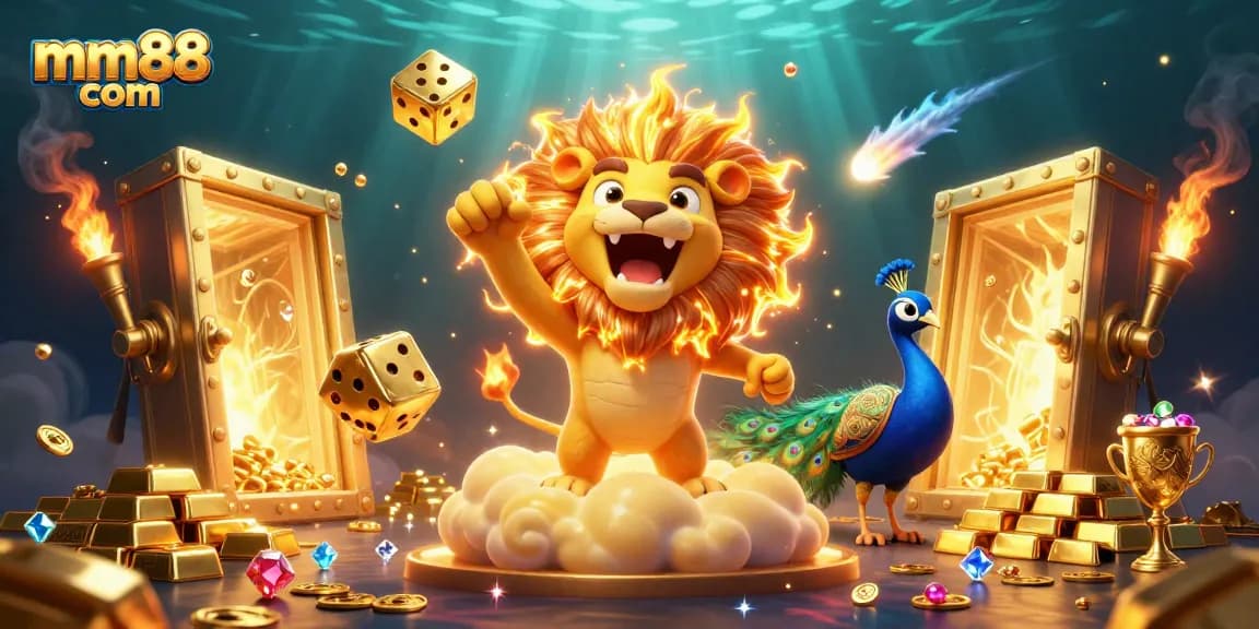 Win big at mm88 com with vibrant 3D casino visuals showcasing jackpots and treasures.