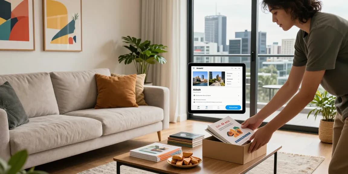 Melbourne short-term rental management in a stylish apartment with a welcoming host preparing for guests