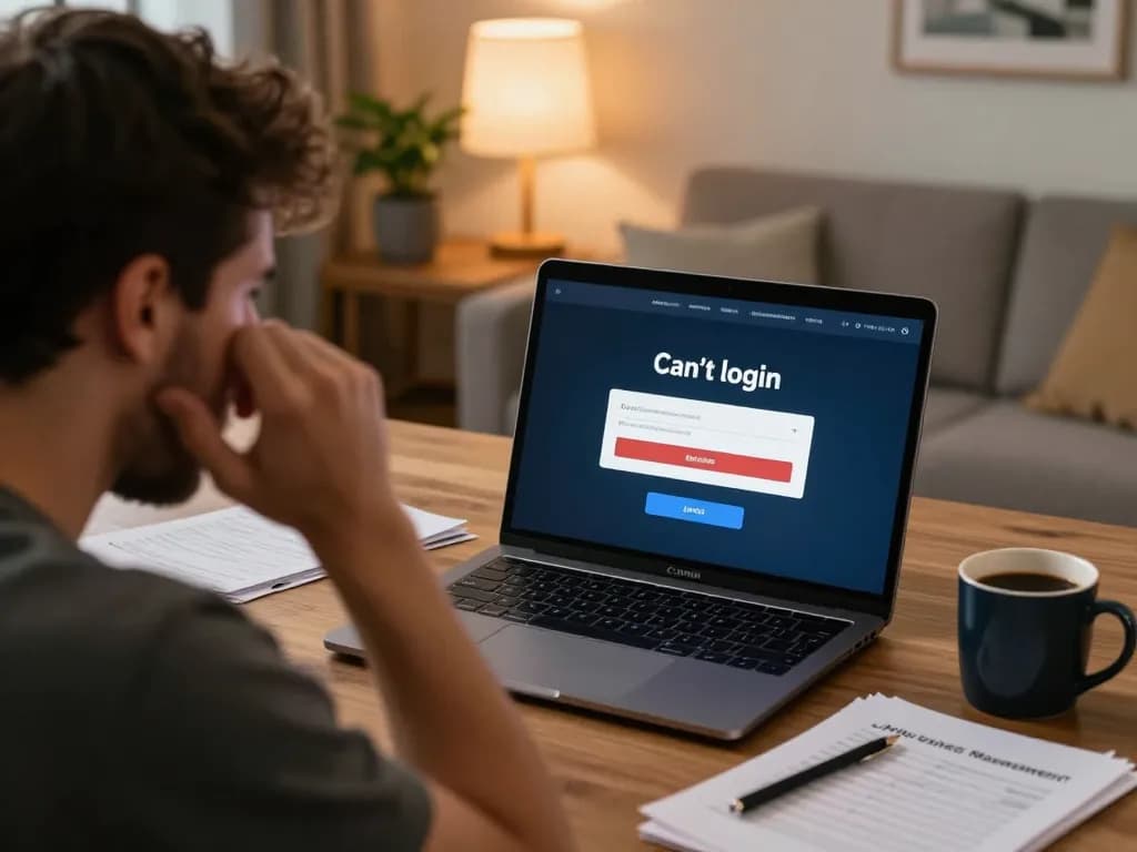 Frustrated player can't login to their online casino account while managing their bankroll at home.