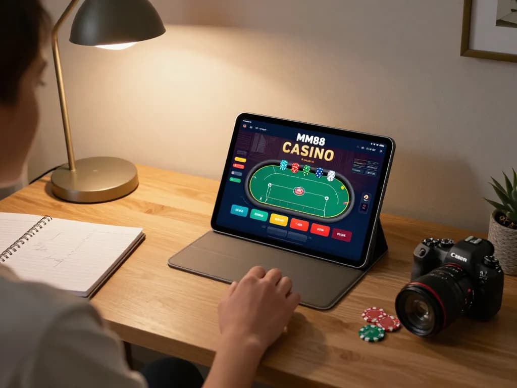 Engaging with the MM88 casino app while planning strategies at home.