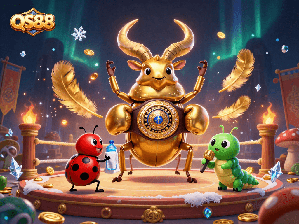 Join the excitement at QS88 as the championship beetle faces off in a vibrant casino arena.