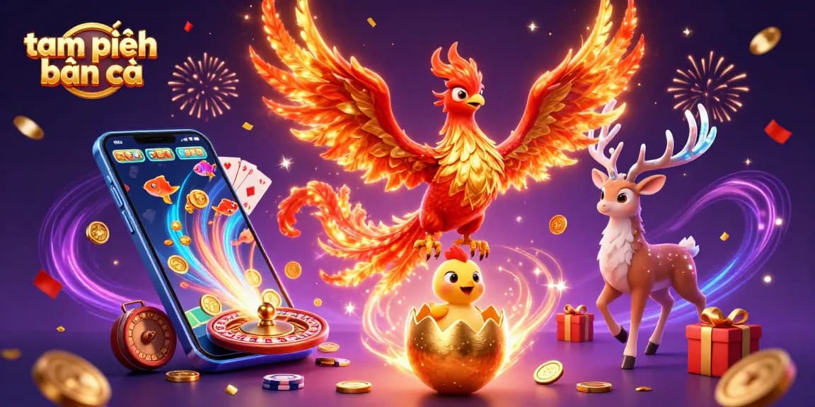 Experience the excitement of tam tiên bắn cá with a vibrant scene showcasing a fire phoenix and immersive gaming elements.