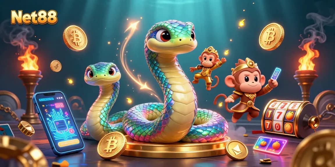 Experience the thrilling action at Net88 with vibrant slot gaming elements and captivating characters.