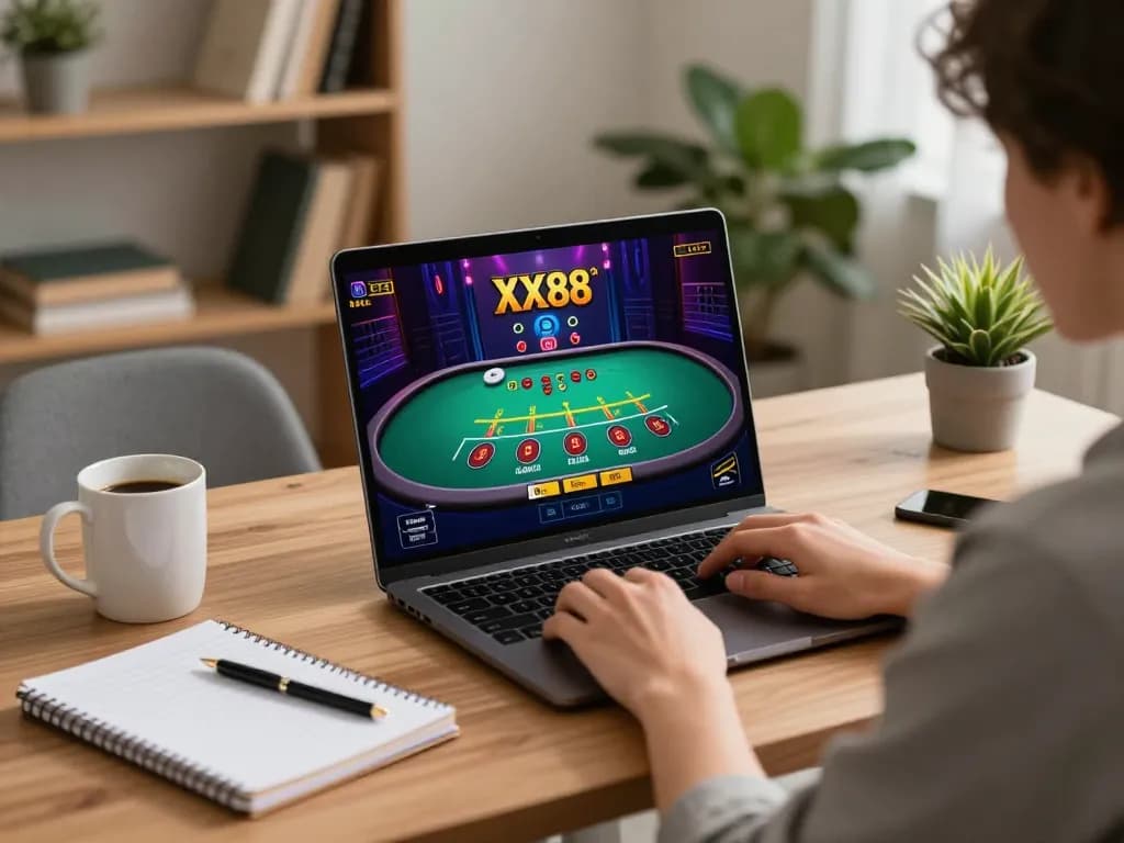 Player engaging in live dealer games on XX88, showcasing online casino gaming atmosphere.