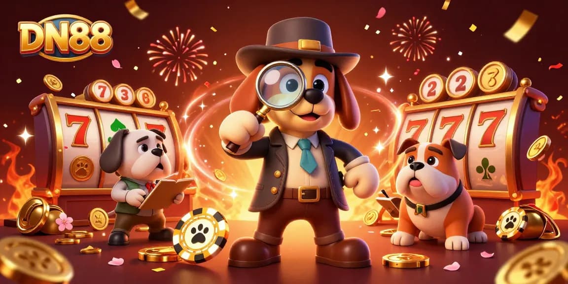 Engaging scene of DN88's detective duo uncovering jackpot clues amid festive casino elements.