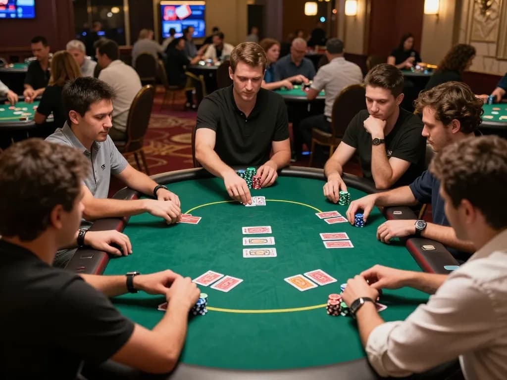 Engaged players strategizing during a thrilling poker game, showcasing 789bet link mới for seamless online gaming access.