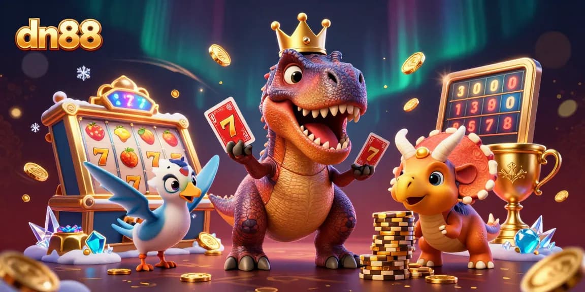 Experience thrilling gameplay at dn88 with friendly characters playing cards and stacking chips in a vibrant casino world.