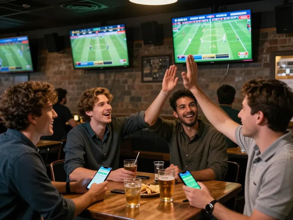 Socolive fans placing bets while enjoying live football matches at a vibrant sports bar