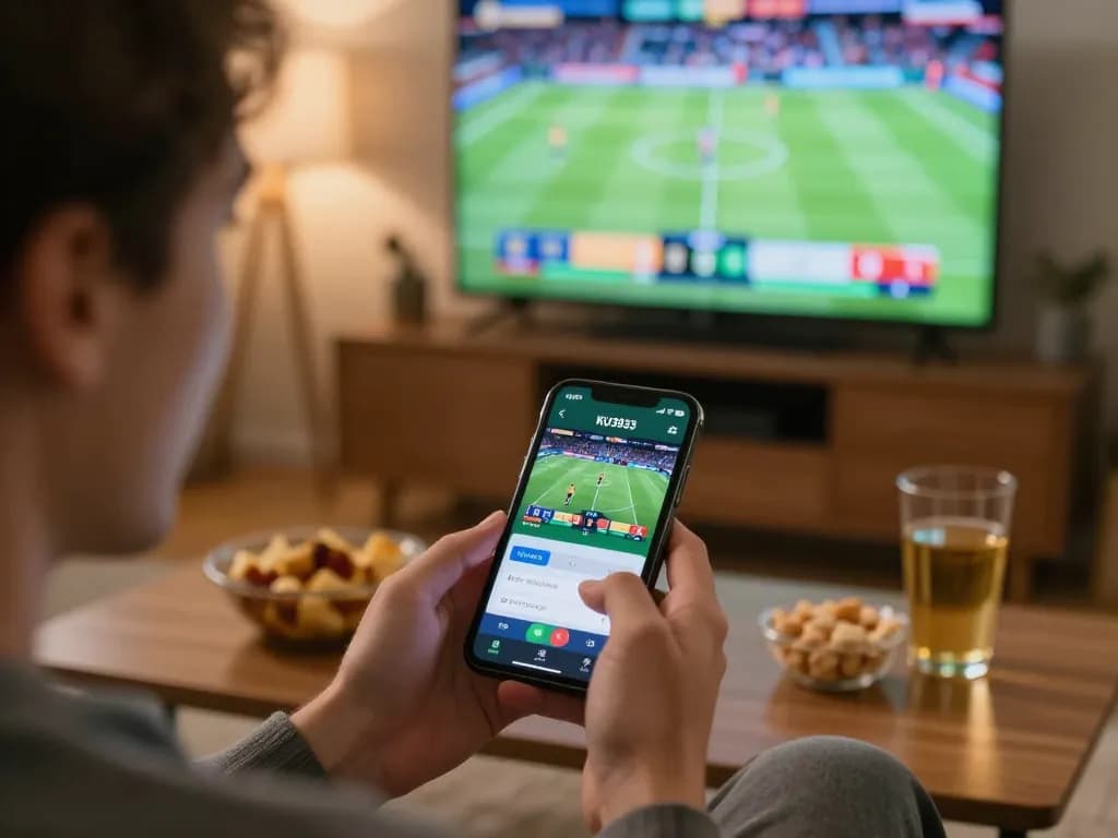 Person engaging with the KU3933 sports betting app on smartphone during an exciting game.