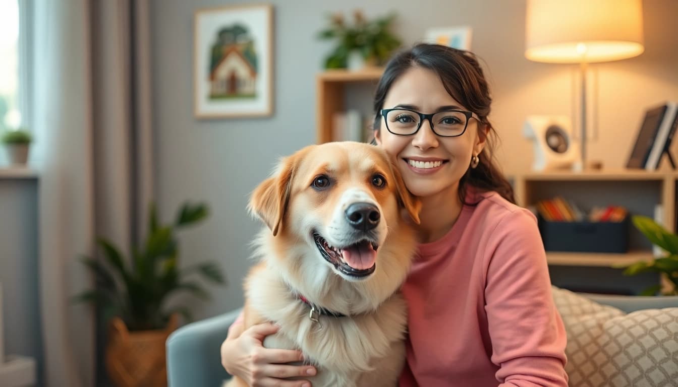 Compassionate psychologist with a dog in Sydney creating a welcoming therapy space.