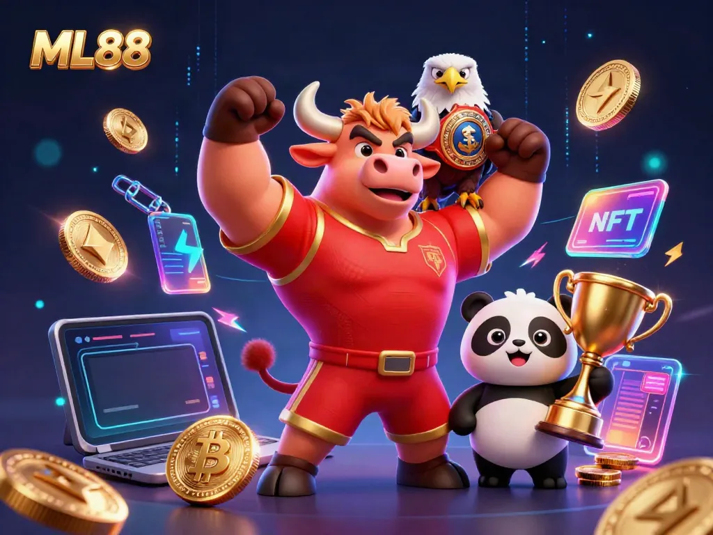 Experience excitement at ML88 with vibrant casino-themed characters and crypto elements.
