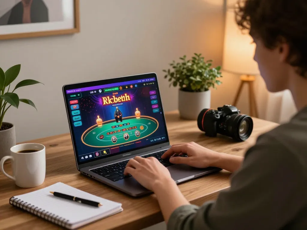 Engaging online gaming session at home showcasing responsible gambling strategies with 8kbetbh.