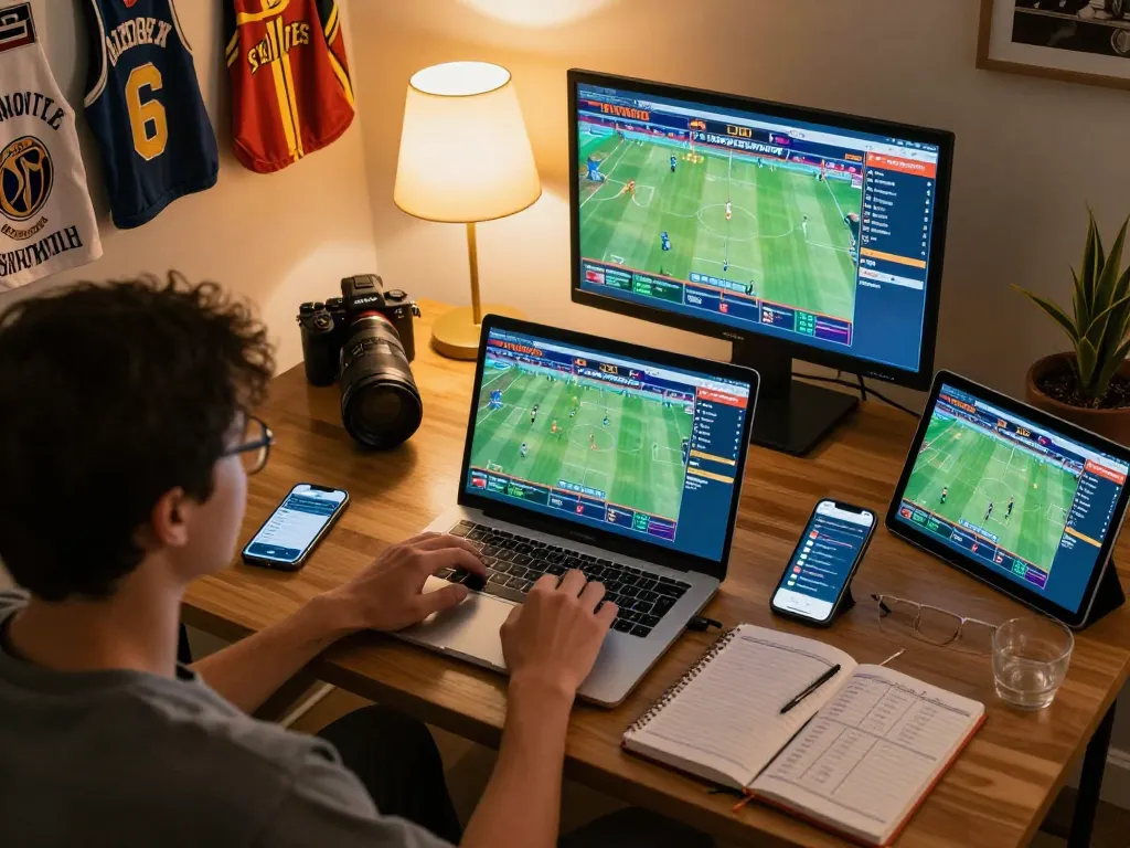 Engaging in online sports betting with NOWGOAL on a laptop, tracking live games and strategies designed for winners.