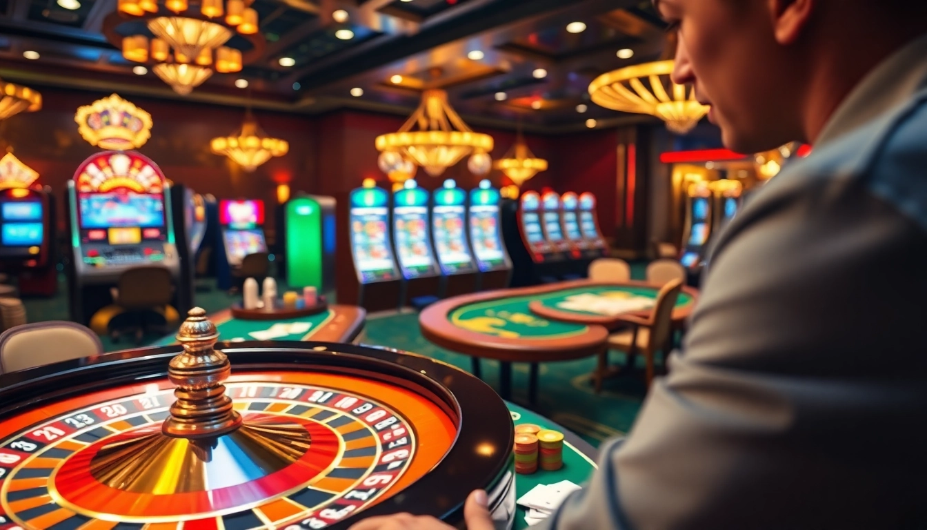 PHTAYA players enjoying an exciting casino experience with roulette, cards, and vibrant slot machines.