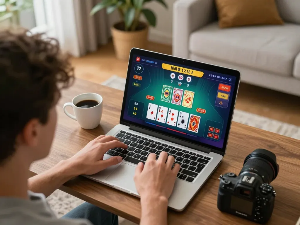 Player engaging with blackjack on uu8855, showcasing strategic cards in a cozy home setting