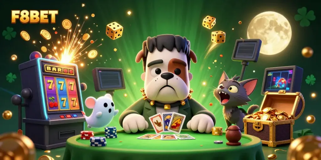 Experience F8BET with a vibrant gaming scene featuring dynamic characters and exciting casino elements.