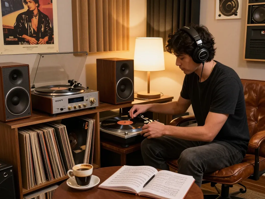 Home audio enthusiast enjoying the classic Sony TA88 amplifier with vinyl records.