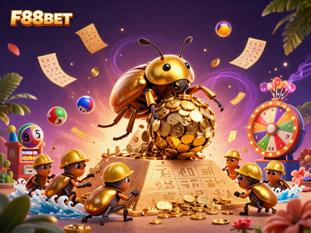 Engage in thrilling casino action with F88BET's vibrant lottery scene and dazzling gold elements.