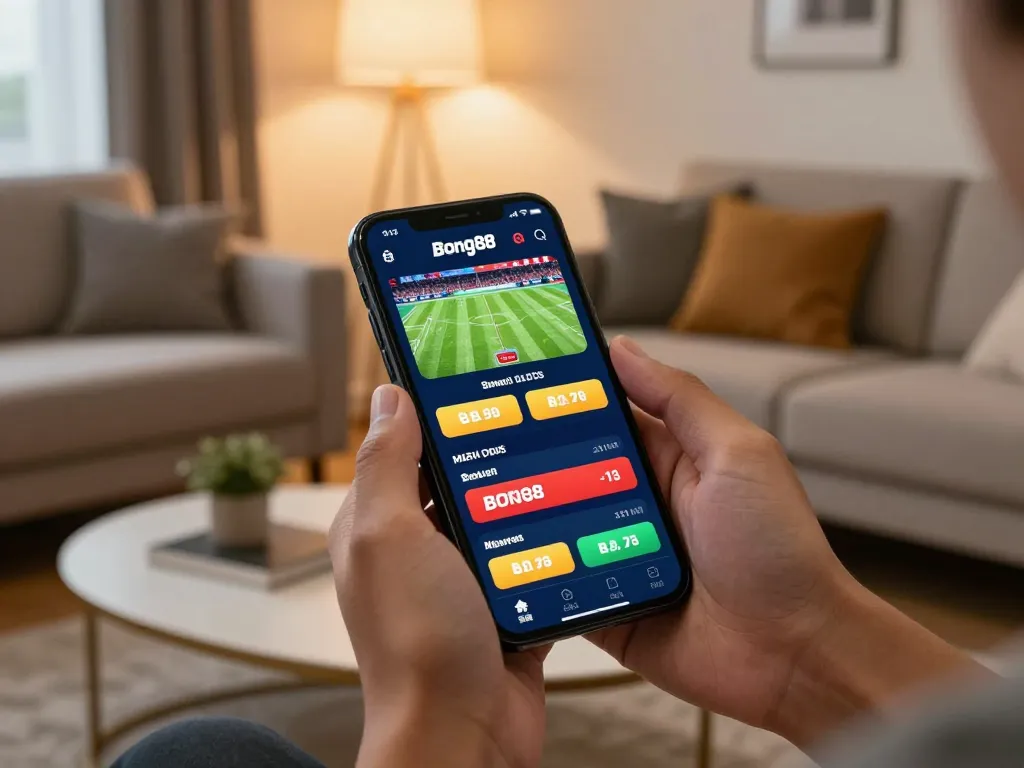 Bong88 app on smartphone with live betting options displayed during a home gaming session