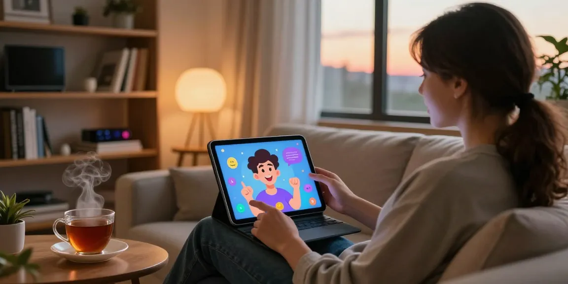 Engaging AI sex chat displayed on a tablet in a cozy living room, showcasing playful interaction and modern lifestyle.