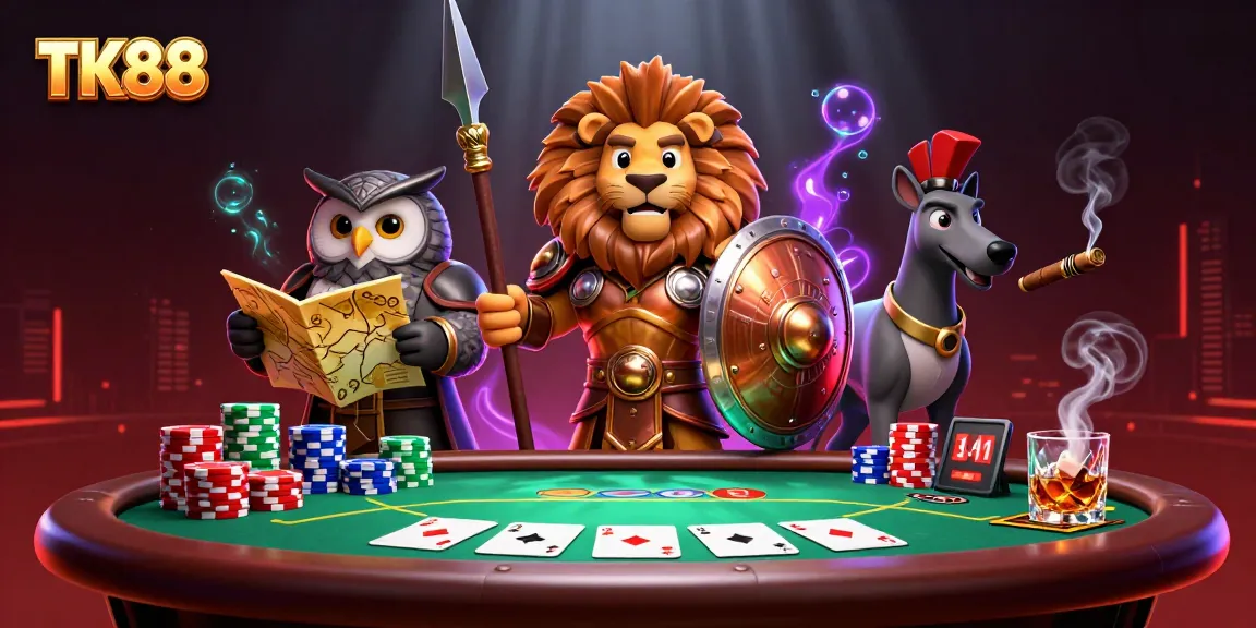 Experience thrilling action at TK88 with a dynamic poker showdown in a vibrant 3D illustration.