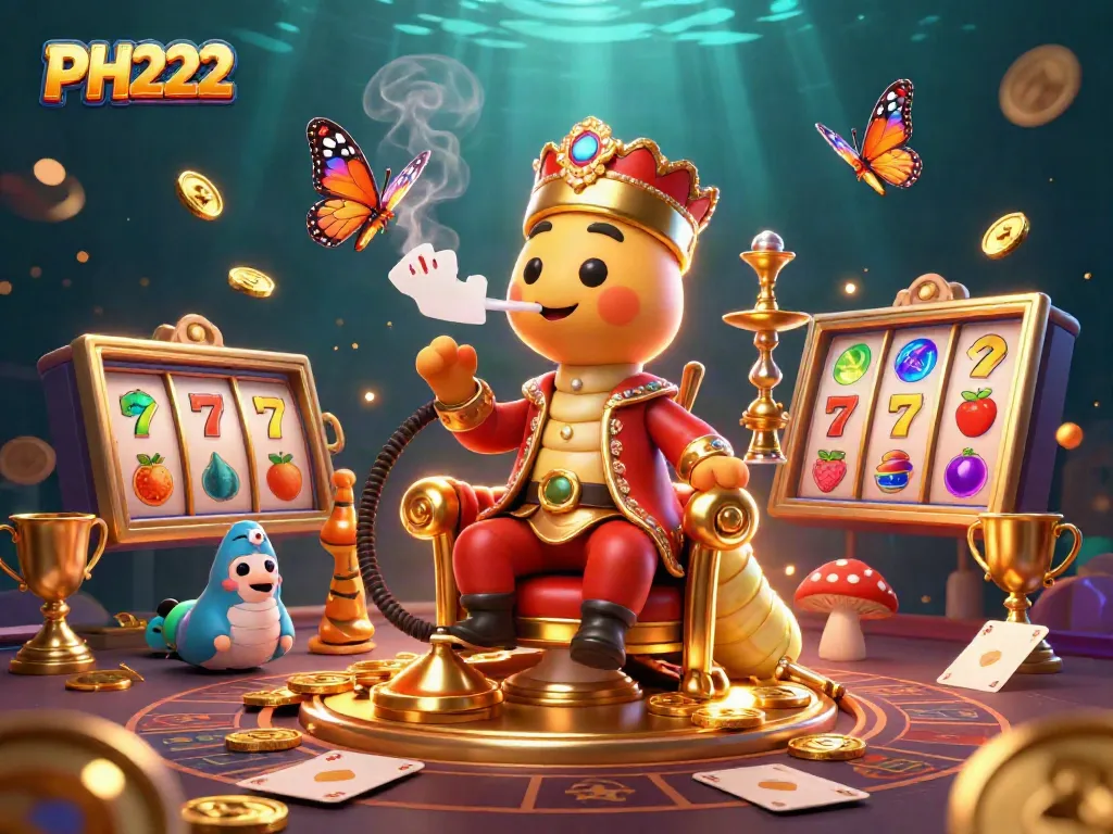Experience the excitement of PH222 with a vibrant 3D casino scene featuring dynamic slots and winning symbols.