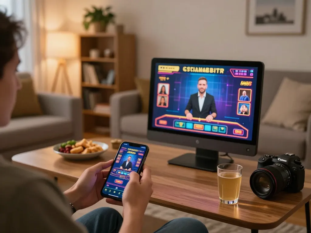 Player enjoying MM88 app on smartphone at home, engaging in lively online casino gaming