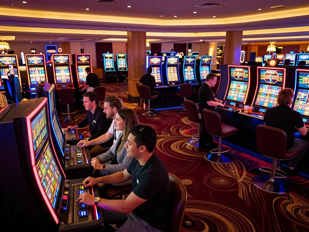 Players enjoying exciting slot machine games at 789win1 casino, celebrating a winning jackpot.
